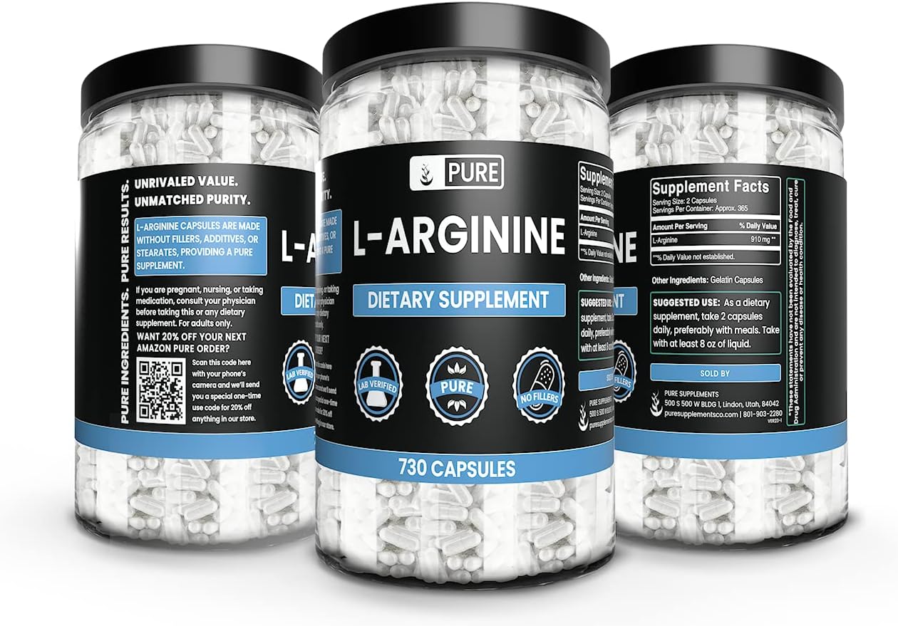 730 Capsules L-Arginine Supplement with Pure Original Ingredients, No Magnesium or Rice Fillers, Lab Verified