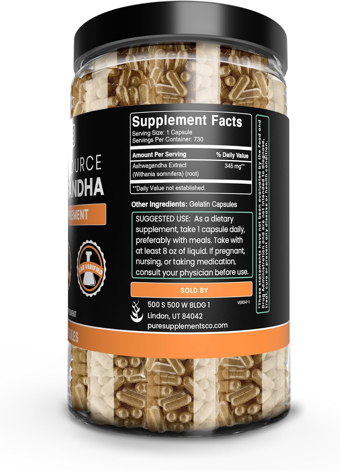 730 Capsules of Pure Ashwagandha with Original Ingredients, Lab Verified, No Magnesium or Rice Fillers - Always Pure