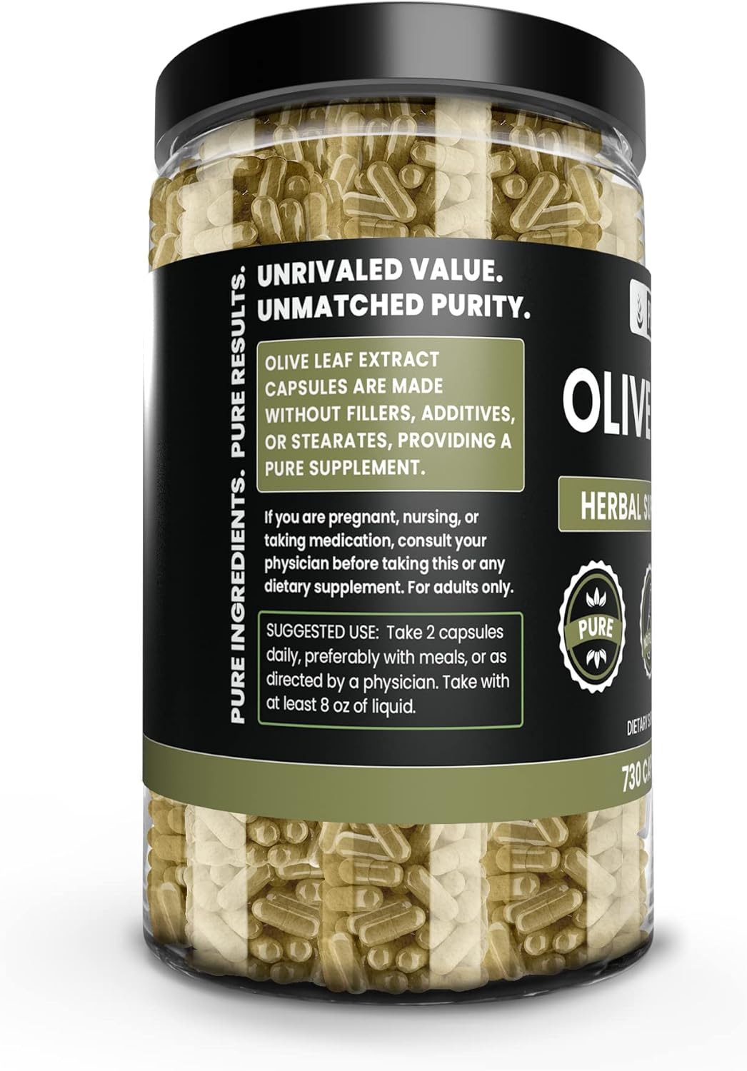730 Capsules of Pure Olive Leaf Extract with No Magnesium or Rice Fillers - Original Ingredients