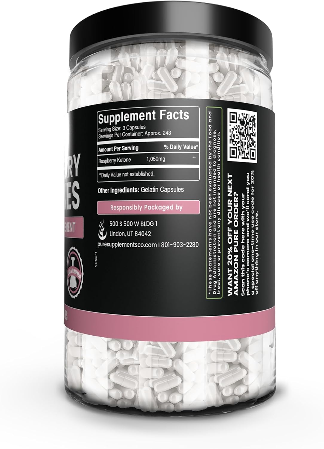 730 Capsules of Pure Raspberry Ketone with No Magnesium or Rice Fillers - Lab Verified & Always Pure