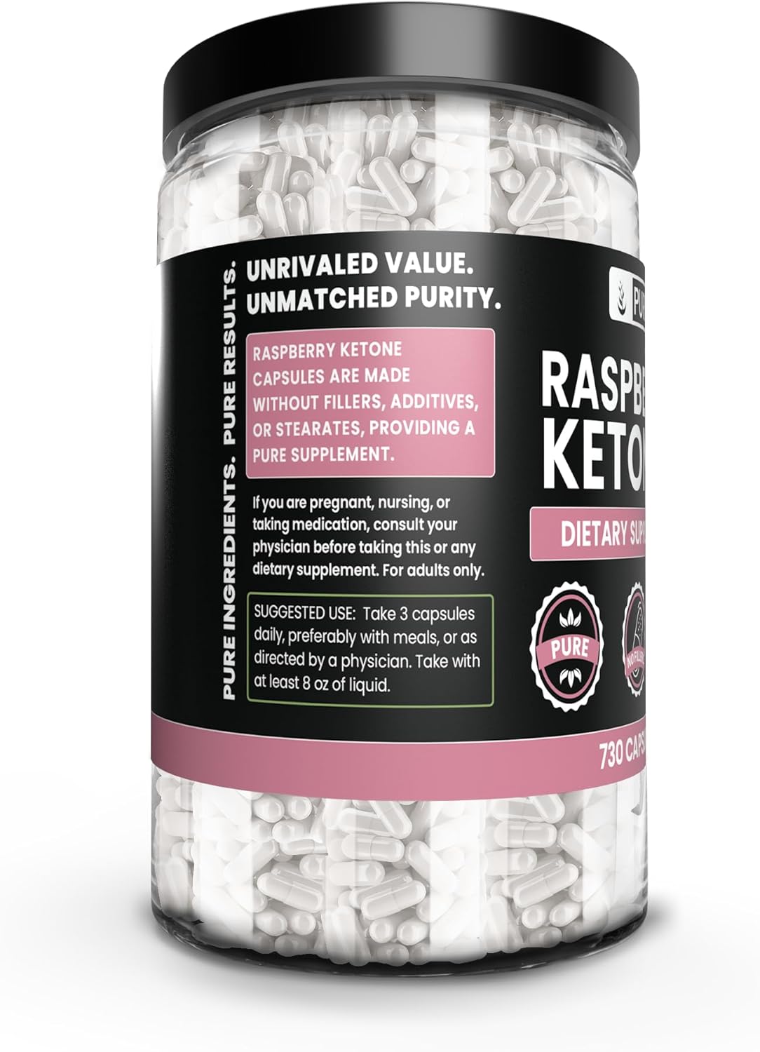 730 Capsules of Pure Raspberry Ketone with No Magnesium or Rice Fillers - Lab Verified & Always Pure