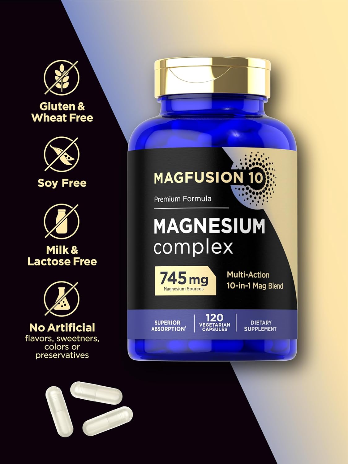 745mg Magnesium Complex Supplement - 120 Capsules - 10-in-1 Blend - Vegetarian, Non-GMO, Gluten Free
