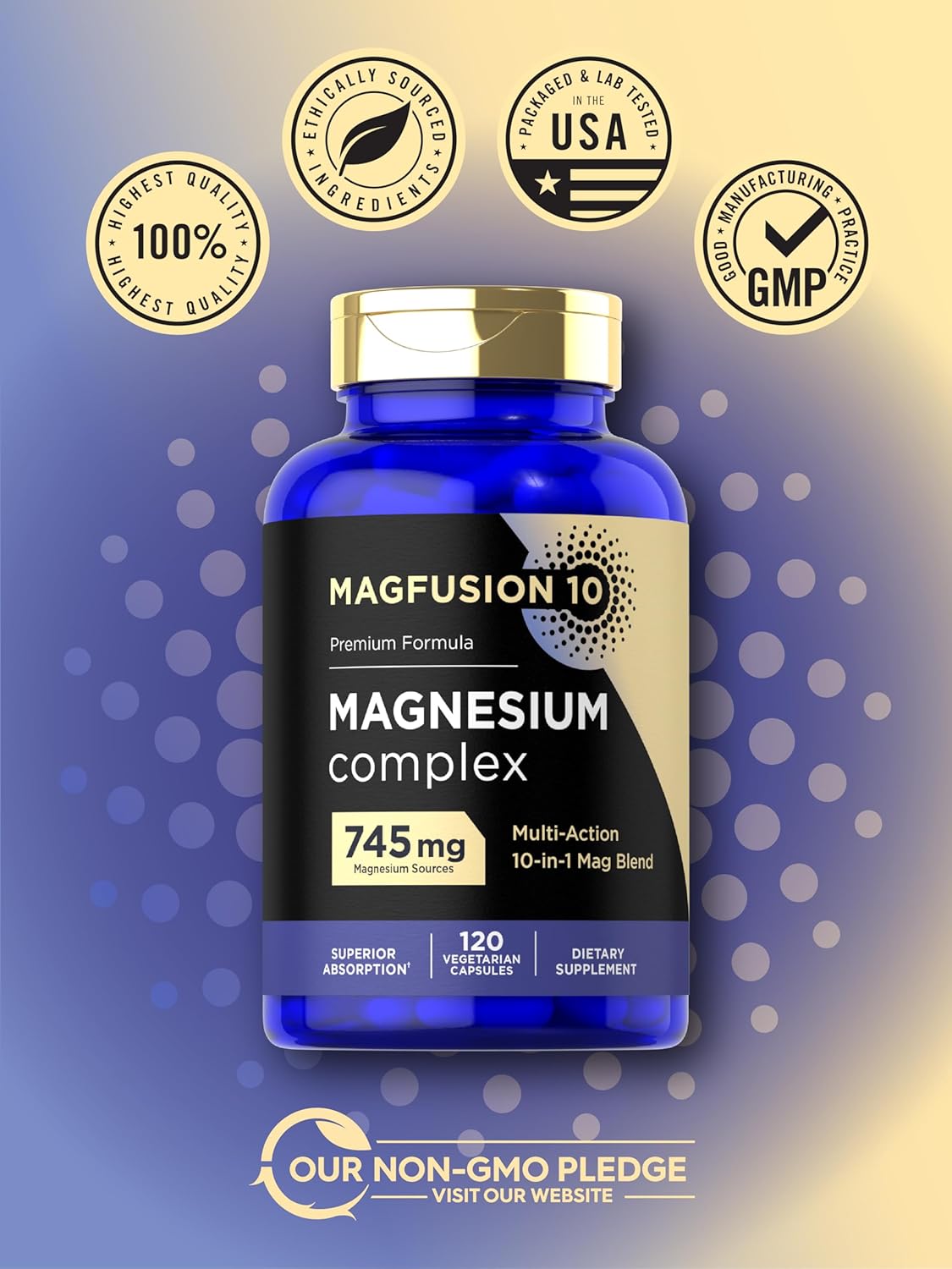 745mg Magnesium Complex Supplement - 120 Capsules - 10-in-1 Blend - Vegetarian, Non-GMO, Gluten Free