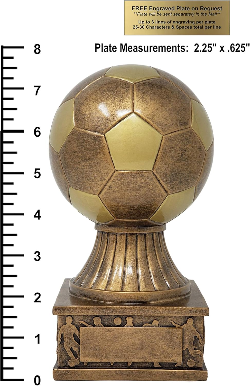 7.5 Inch Soccer Action Pedestal Trophy with Engraved Plate - Ideal Award for Teams, MVPs, Coaches, and Goals | Trofeo de Fútbol for Celebrations
