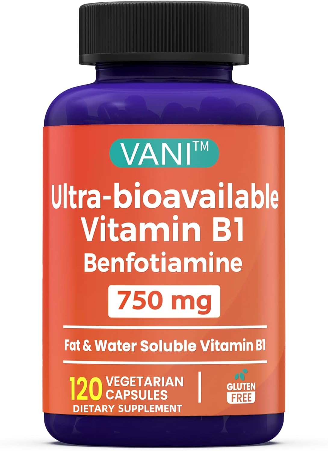 750mg Benfotiamine & Vitamin B1 Supplement | Enhanced 2 in 1 Formula | Fat & Water Soluble Thiamine | 120 Capsules | Gluten Free