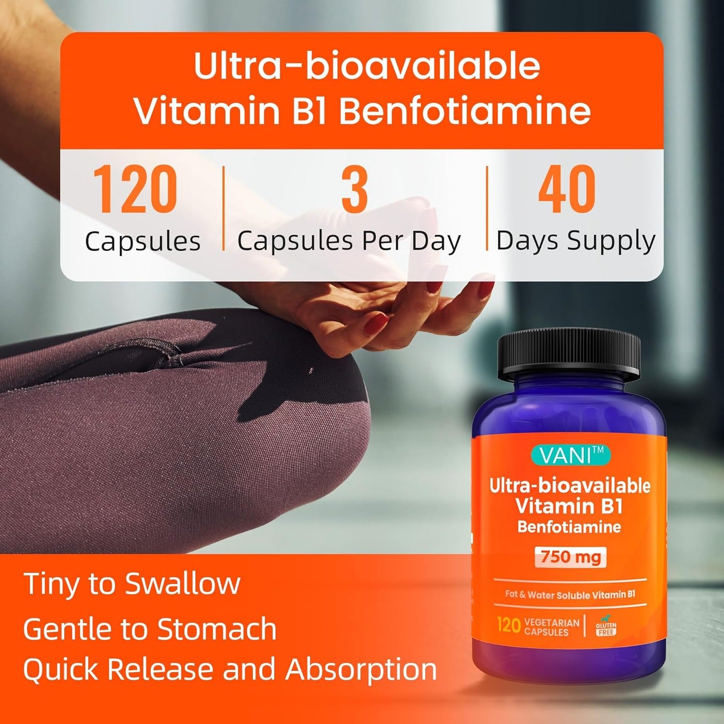 750mg Benfotiamine & Vitamin B1 Supplement | Enhanced 2 in 1 Formula | Fat & Water Soluble Thiamine | 120 Capsules | Gluten Free