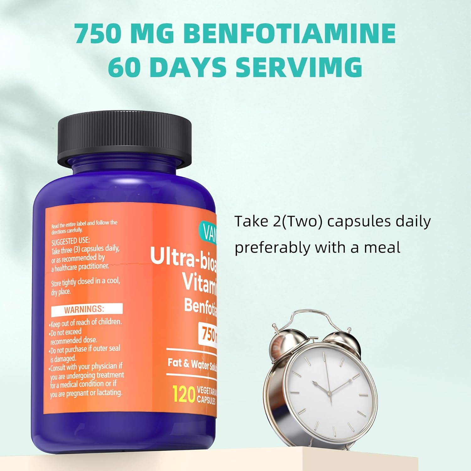 750mg Benfotiamine & Vitamin B1 Supplement | Enhanced 2 in 1 Formula | Fat & Water Soluble Thiamine | 120 Capsules | Gluten Free