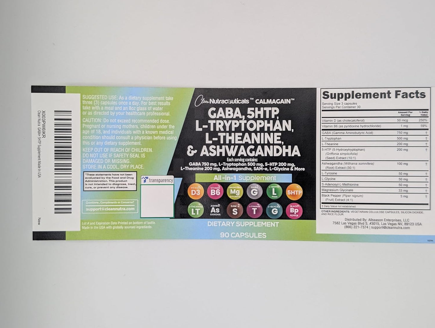 750mg GABA, 200mg 5-HTP, 500mg L-Tryptophan, 200mg L-Theanine, Ashwagandha, SAM-e, L-Glycine - Mood Support Vitamins for Women and Men with L-Tyrosine - 90 Count