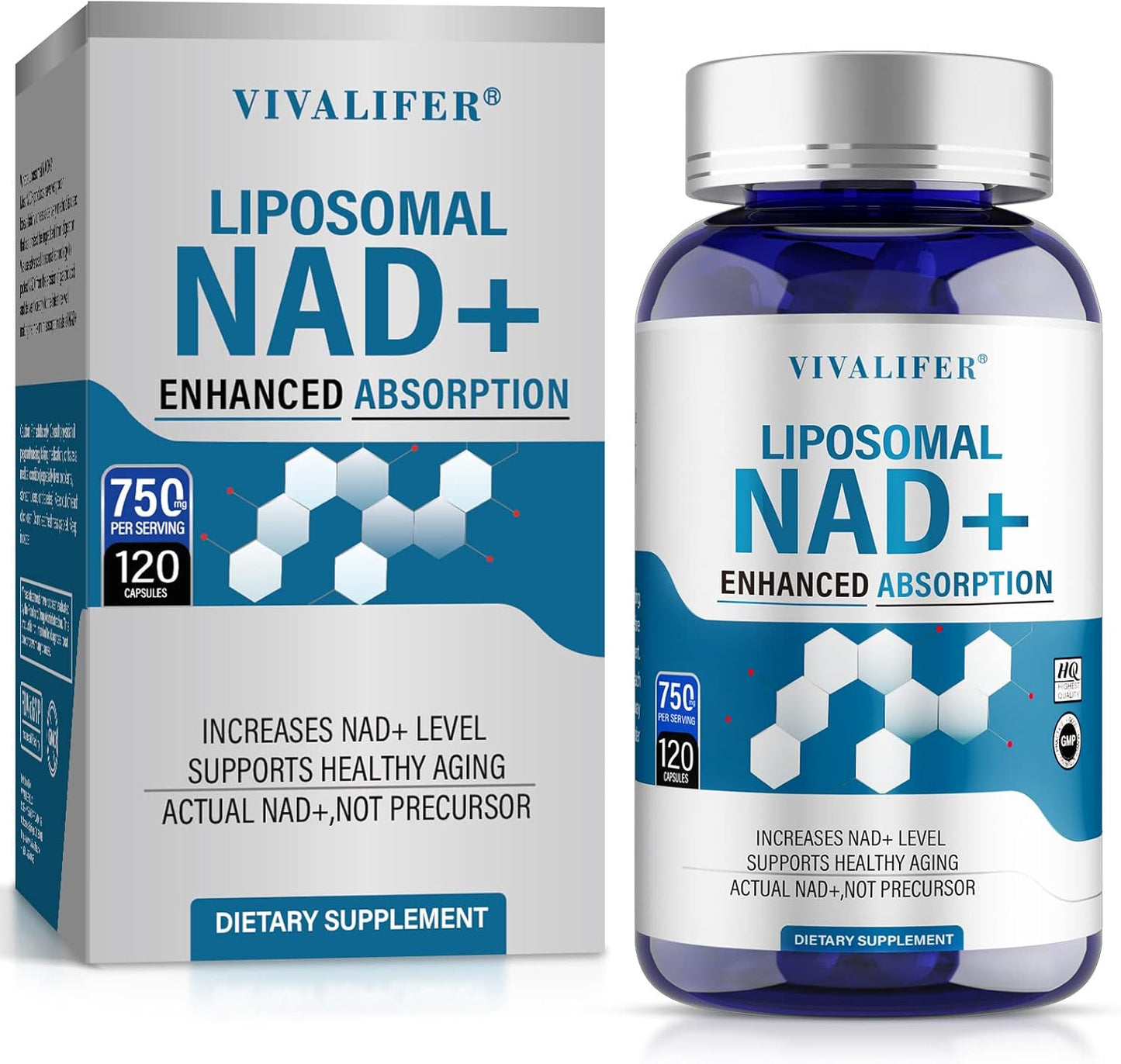 750mg Liposomal NAD+ Supplement - 120 Capsules for Maximum Absorption - Anti-Aging & Antioxidant Support - Energy & Metabolism Boost - NMN Alternative