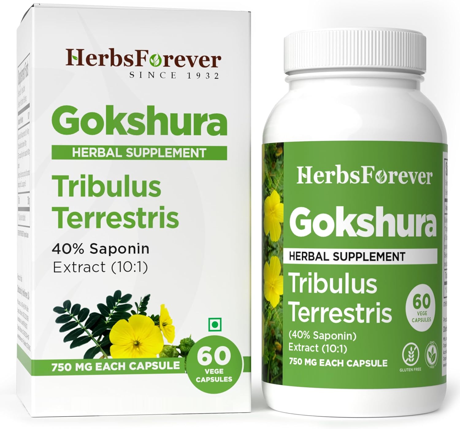 750mg Tribulus Terrestris Gokshura Capsules with 30% Saponins - 60 Vegan Capsules for Male Urinary Health & Testosterone Support