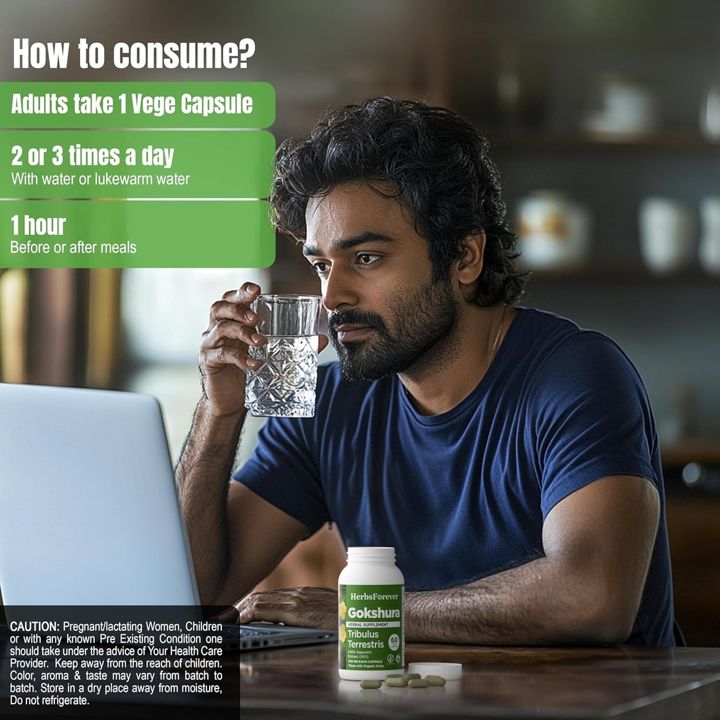 750mg Tribulus Terrestris Gokshura Capsules with 30% Saponins - 60 Vegan Capsules for Male Urinary Health & Testosterone Support