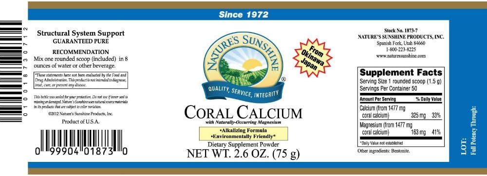 75g Nature's Sunshine Coral Calcium: Supports Bone Health, pH Balance | 325mg Calcium/serv
