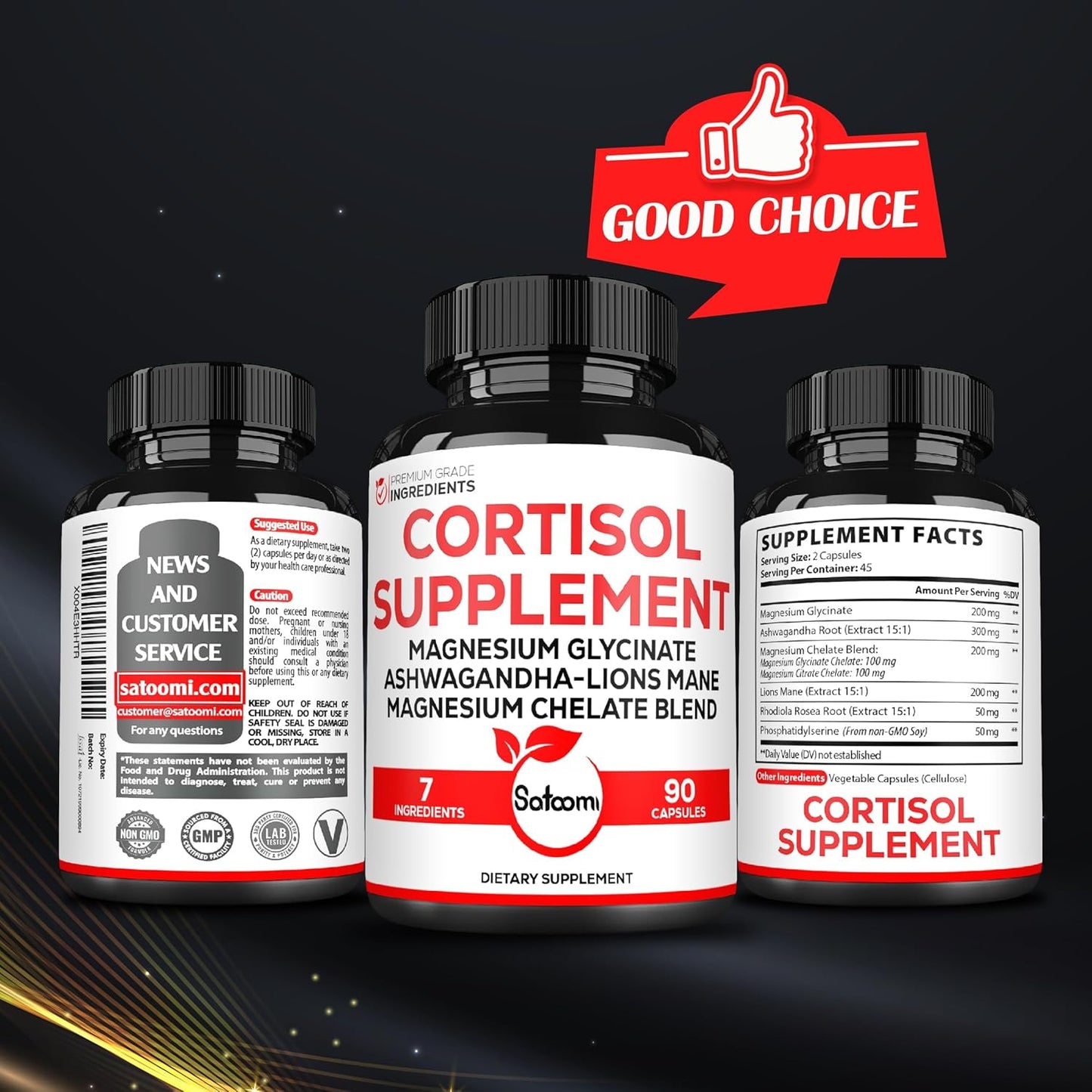 7in1 Cortisol Supplement with Magnesium Glycinate and Ashwagandha - Mood Support, Rest, and Resilience - 90 Capsules for 45 Days