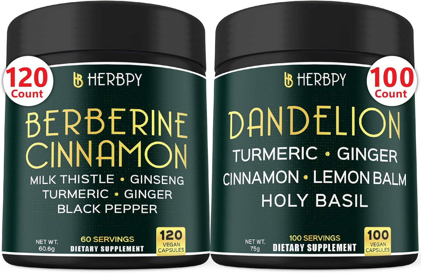 7in1 Herbpy Bundle: Berberine HCl & Dandelion Supplement for Immune, Digestion, and Heart Health Support