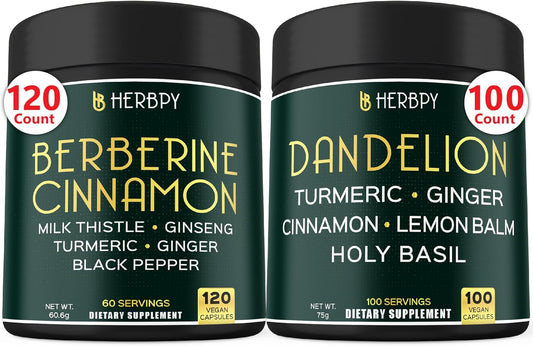 7in1 Herbpy Bundle: Berberine HCl & Dandelion Supplement for Immune, Digestion, and Heart Health Support