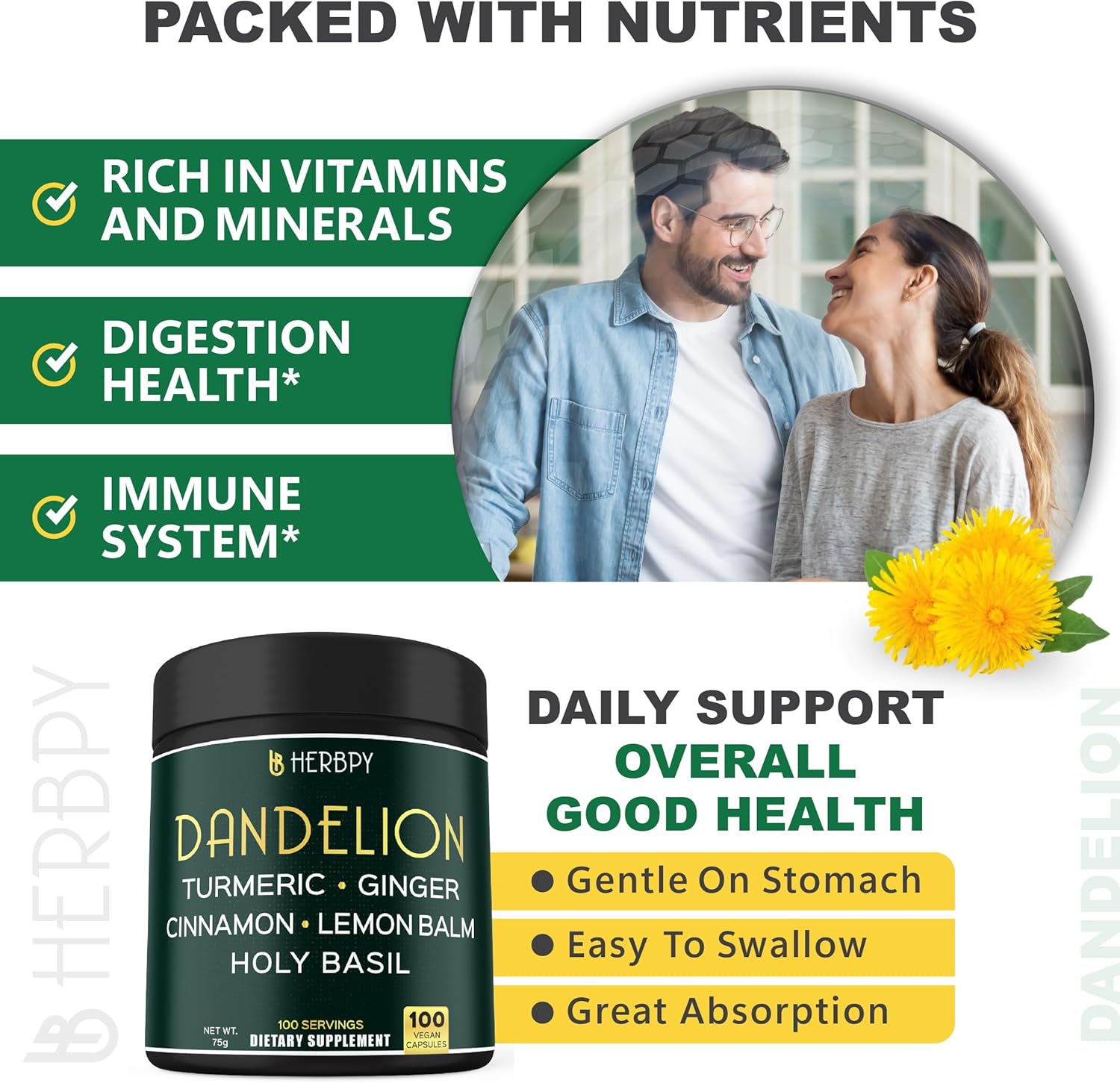7in1 Herbpy Bundle: Berberine HCl & Dandelion Supplement for Immune, Digestion, and Heart Health Support