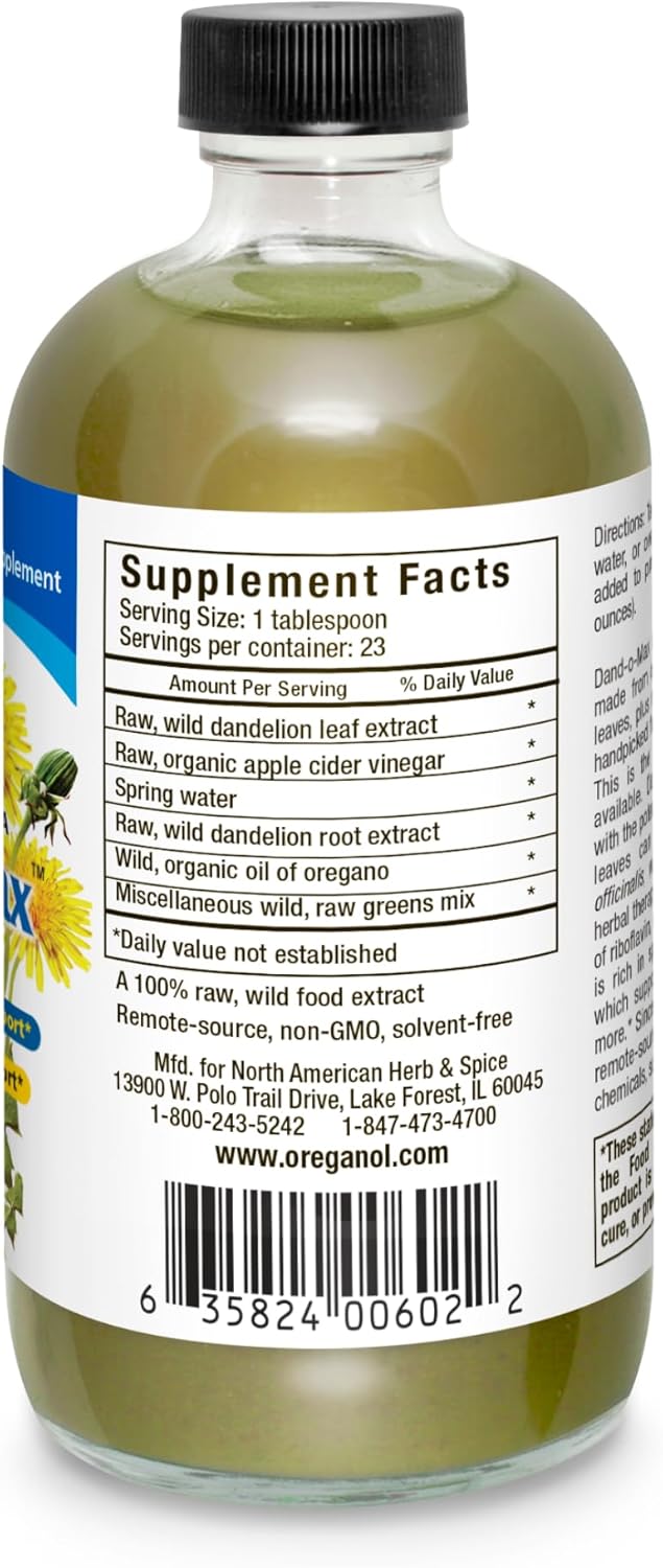 8 fl. oz. North American Herb & Spice Dand-o-Max - Digestive & Liver Health - Dandelion Root Extract with Oregano Oil - Non-GMO