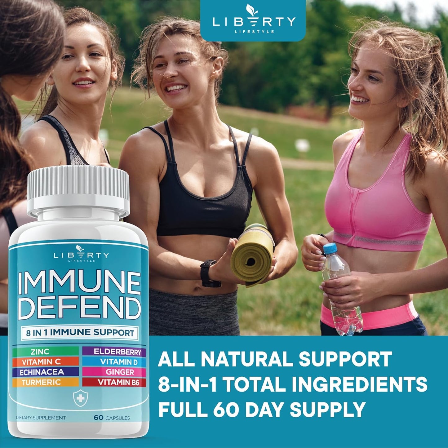 8-in-1 Immune Defense Support Supplement with Zinc, Vitamin C, Elderberry, Vitamin D3, Turmeric, Ginger, and Echinacea - Allergy Relief for Kids and Adults