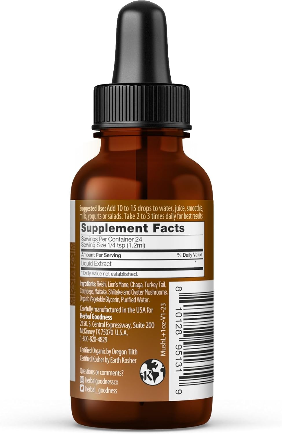 8-in-1 Mushroom Extract Liquid 1 fl oz Bottle | Nootropic Tincture with Lion's Mane, Reishi, Turkey Tail, Cordyceps & More for Immune Support & Cognitive Function