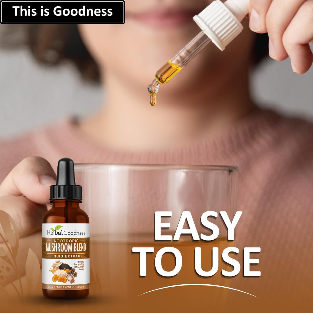 8-in-1 Mushroom Extract Liquid 1 fl oz Bottle | Nootropic Tincture with Lion's Mane, Reishi, Turkey Tail, Cordyceps & More for Immune Support & Cognitive Function