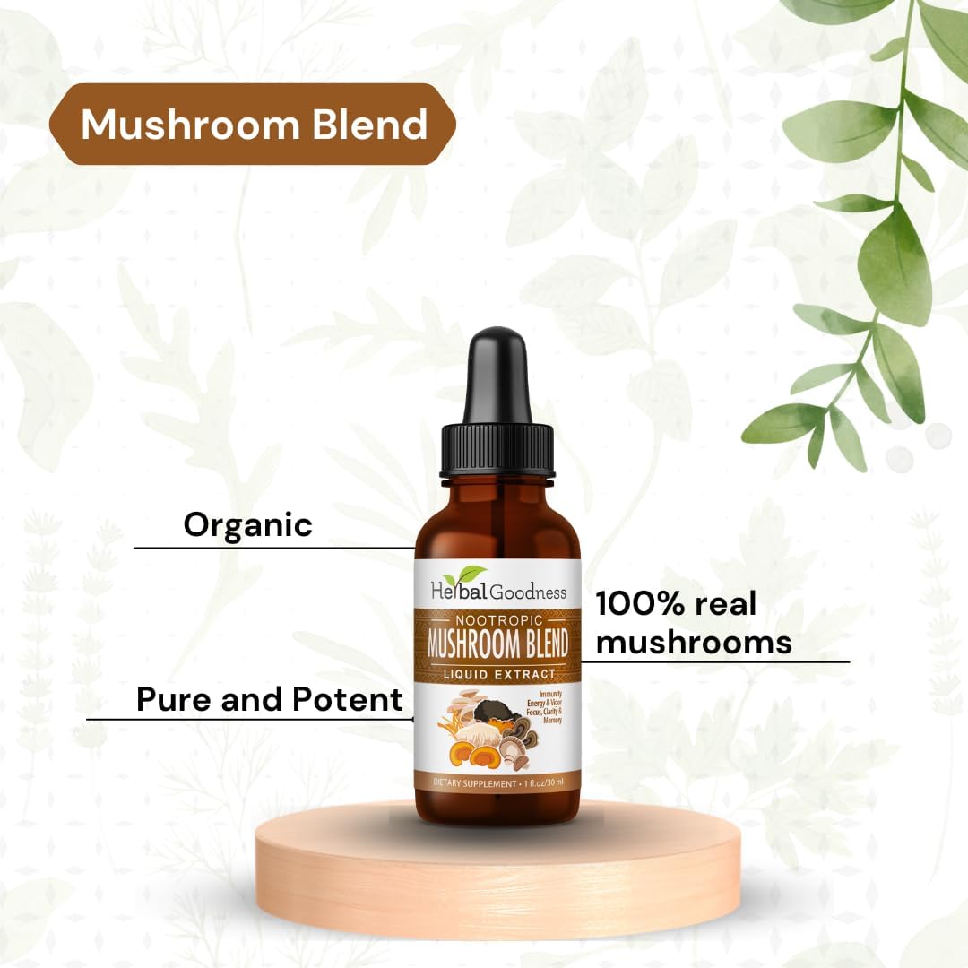 8-in-1 Mushroom Extract Liquid 1 fl oz Bottle | Nootropic Tincture with Lion's Mane, Reishi, Turkey Tail, Cordyceps & More for Immune Support & Cognitive Function