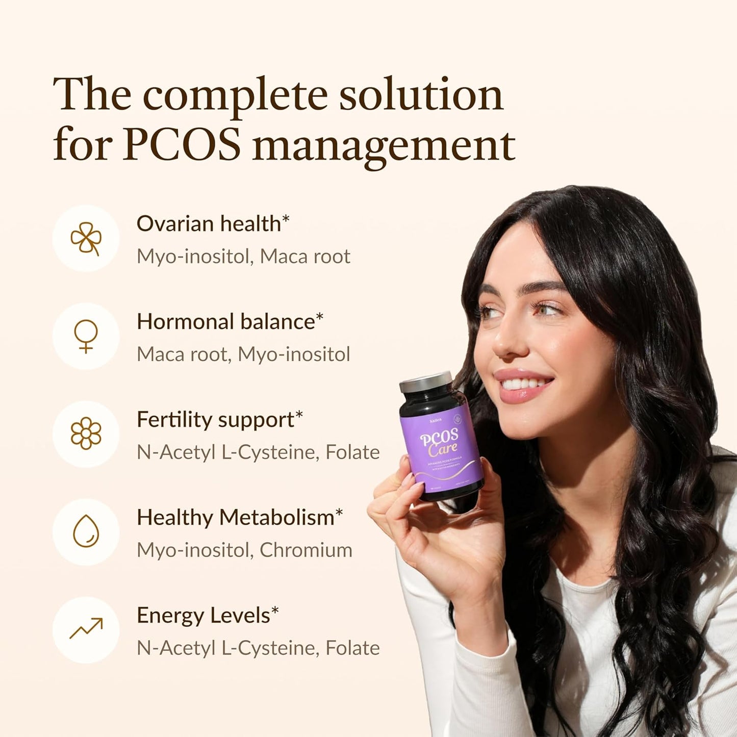 8-in-1 PCOS Supplement with Myo-Inositol, NAC, Maca Root, Cinnamon, Chromium, Folate, Zinc, Vitamin D3 - Promotes Ovarian Health, Hormone Balance, and Cycle Regularity - 30-Day Supply