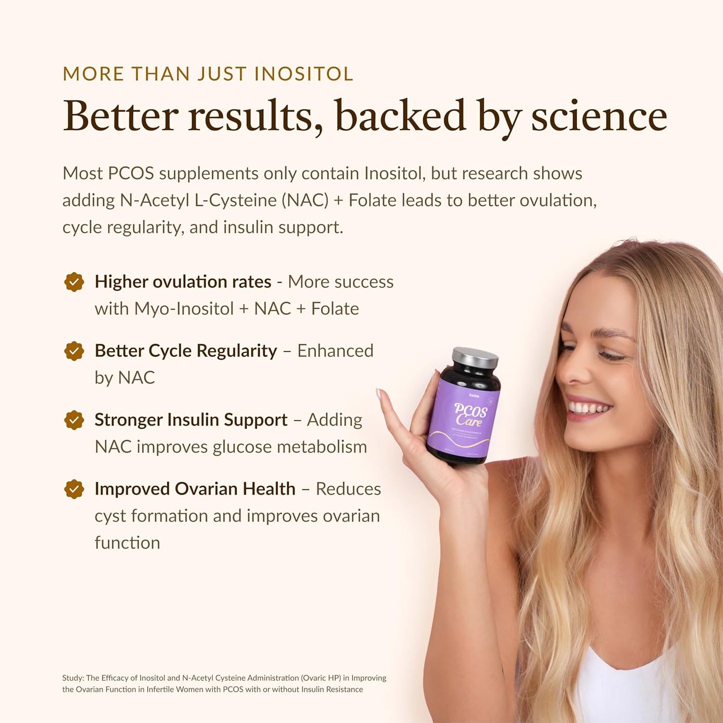 8-in-1 PCOS Supplement with Myo-Inositol, NAC, Maca Root, Cinnamon, Chromium, Folate, Zinc, Vitamin D3 - Promotes Ovarian Health, Hormone Balance, and Cycle Regularity - 30-Day Supply