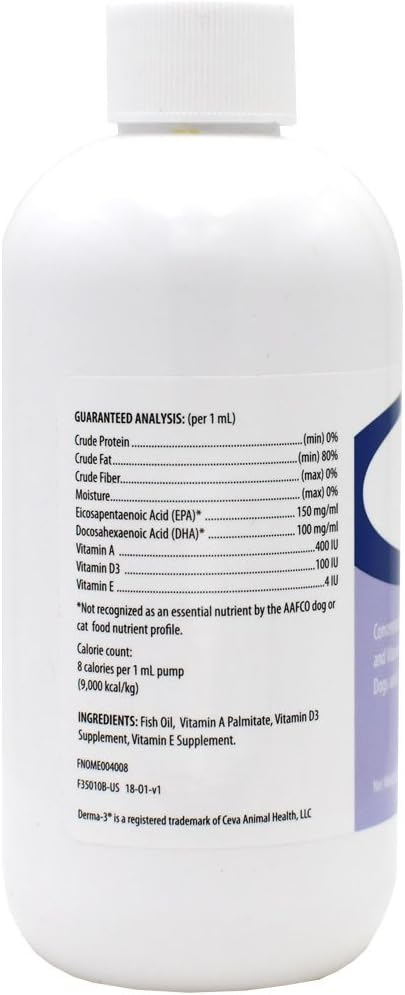 8 oz Derma-3 Liquid Supplement for Pets, Omega Fatty Acids