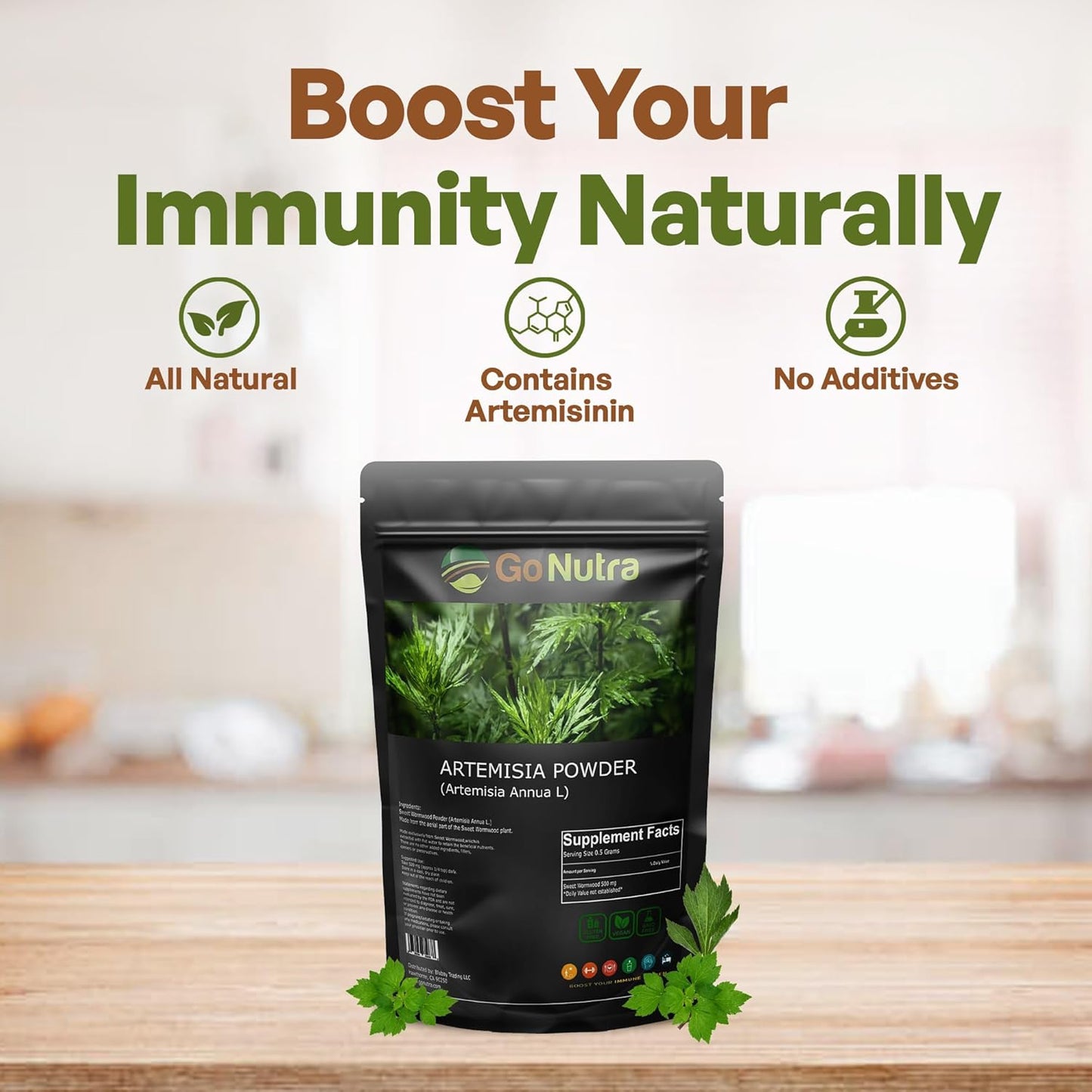 8 oz Go Nutra Sweet Wormwood Powder - Pure Artemisia Annua Annua Artemisinin Herbal Supplement - Non-GMO