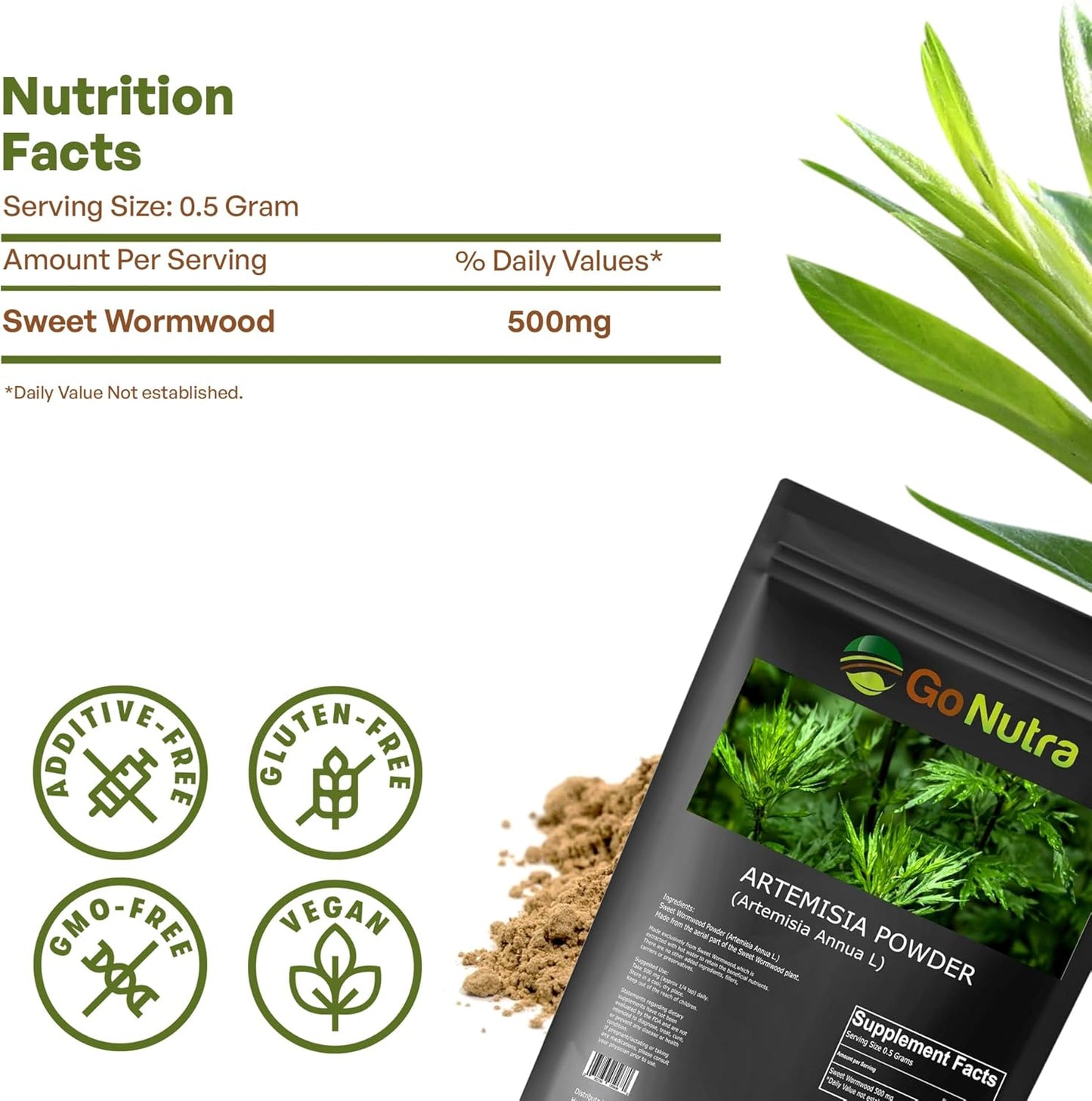 8 oz Go Nutra Sweet Wormwood Powder - Pure Artemisia Annua Annua Artemisinin Herbal Supplement - Non-GMO