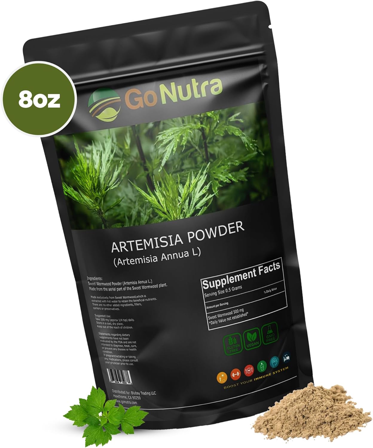 8 oz Go Nutra Sweet Wormwood Powder - Pure Artemisia Annua Annua Artemisinin Herbal Supplement - Non-GMO
