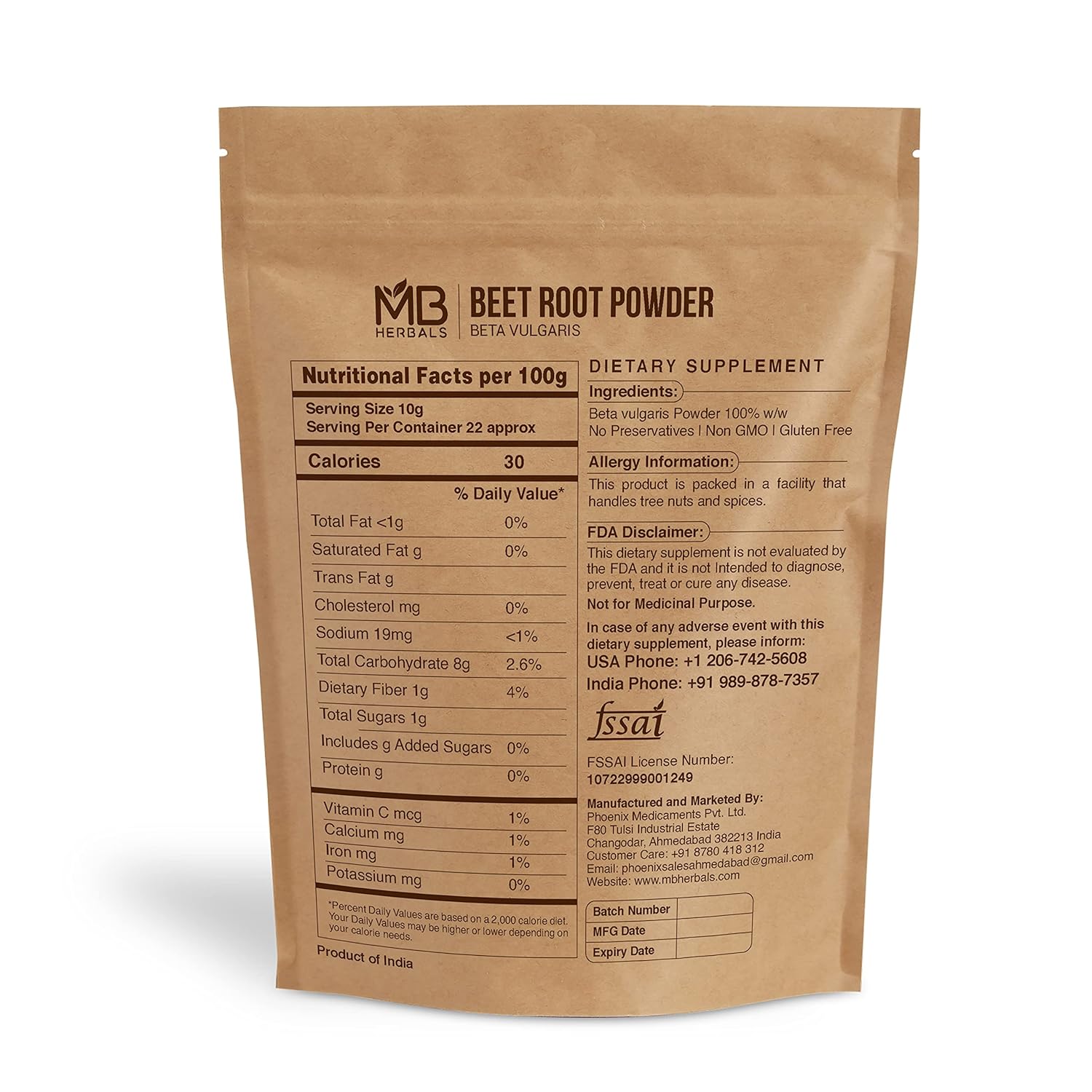 8 oz MB Herbals Beet Root Powder (0.5lb) - Water Soluble Beetroot Powder for Smoothies & Baking - Gluten Free & Instantly Dissolves