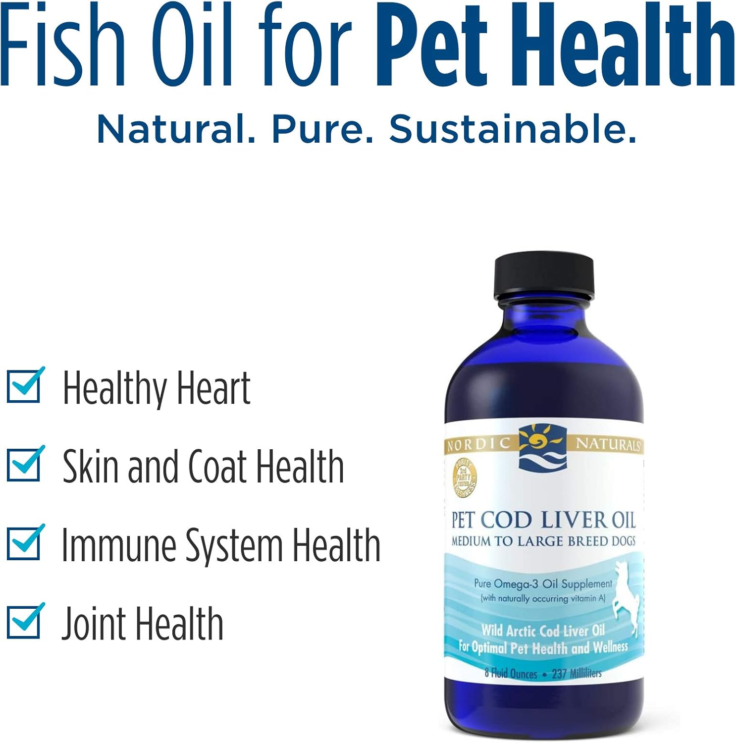 8 oz Nordic Naturals Pet Cod Liver Oil with 1104 mg Omega-3 - Unflavored Fish Oil for Dogs - EPA & DHA for Skin, Coat, & Immune Health