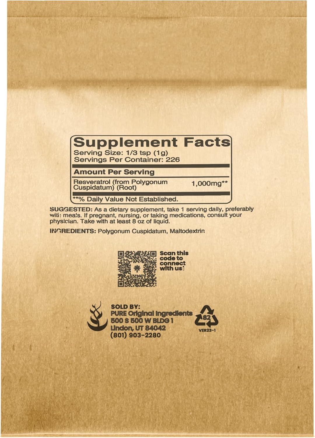 8 oz Resveratrol Powder with Pure Polygonum Root Extract - Phytoalexin Supplement