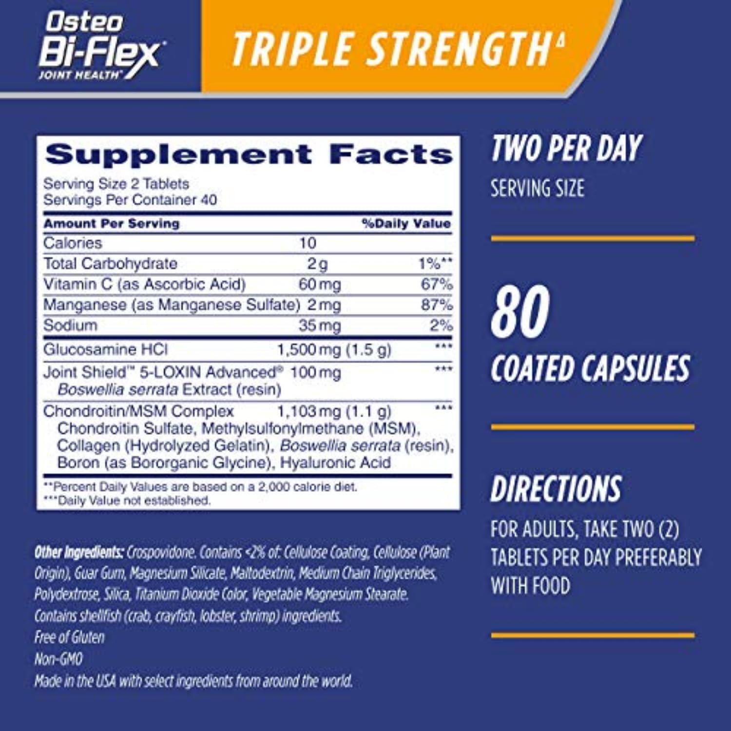 80 Count Osteo Bi-Flex Triple Strength Joint Health Supplement with Glucosamine Chondroitin and Vitamin C