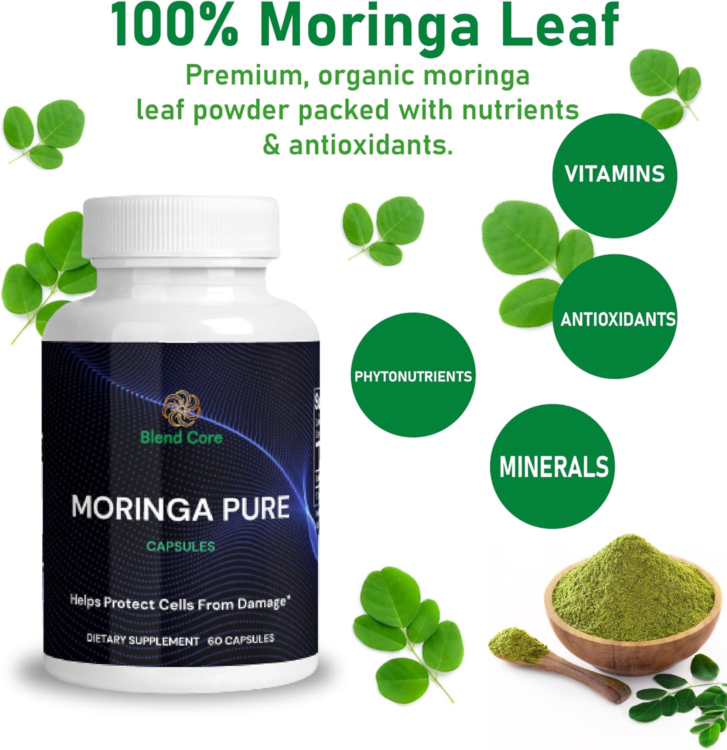 800 MG Blend Core Moringa Antioxidant Capsules for Energy, Metabolism, & Immune Support - Natural Moringa Oleifera Supplement