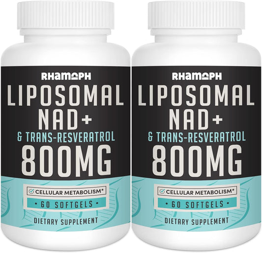800 mg Liposomal NAD+ with 300 mg Trans-Resveratrol Softgels for Healthy Aging & Longevity - Max Absorption, DNA Repair & Cellular Energy Boost - 120 Count