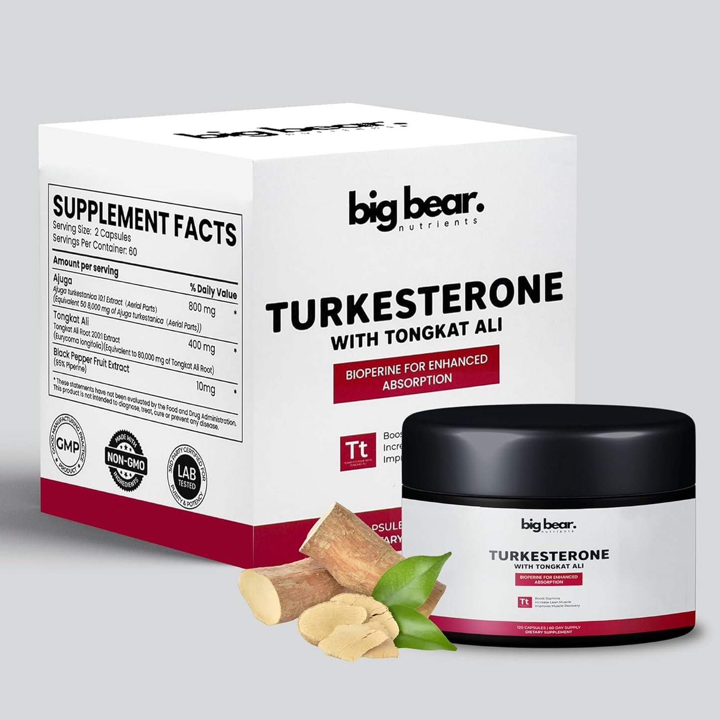 8,000mg Turkesterone & 80,000mg Tongkat Ali Supplement for Endurance, Stamina, Muscle Growth | 100% Pure 60 Capsules