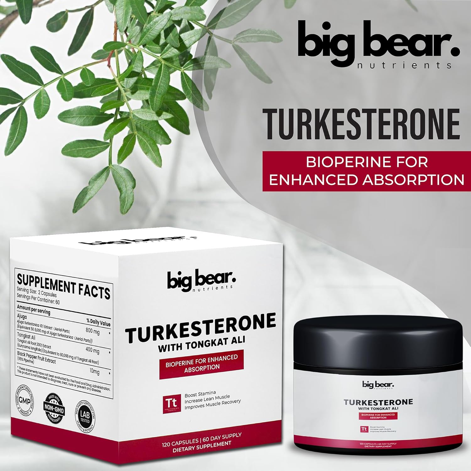 8,000mg Turkesterone & 80,000mg Tongkat Ali Supplement for Endurance, Stamina, Muscle Growth | 100% Pure 60 Capsules
