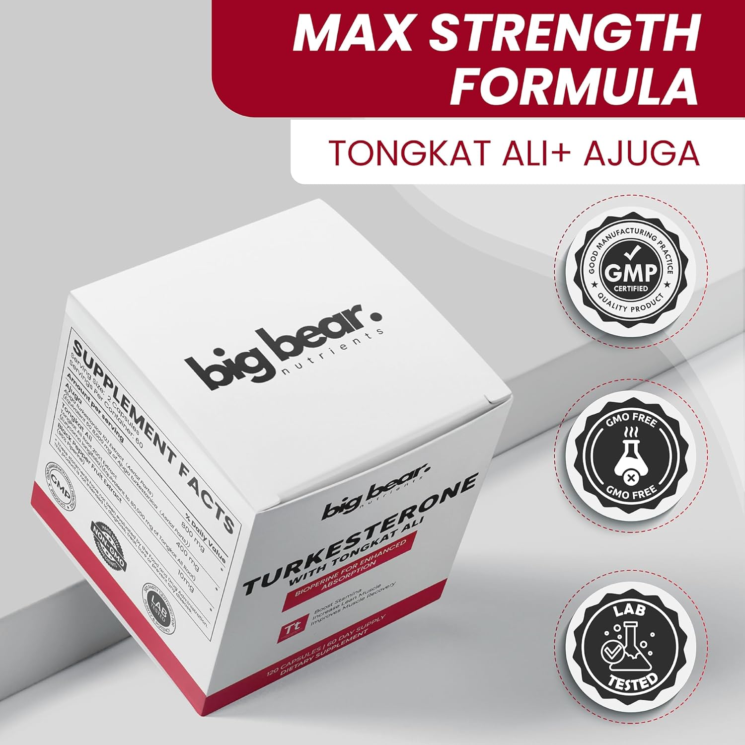 8,000mg Turkesterone & 80,000mg Tongkat Ali Supplement for Endurance, Stamina, Muscle Growth | 100% Pure 60 Capsules