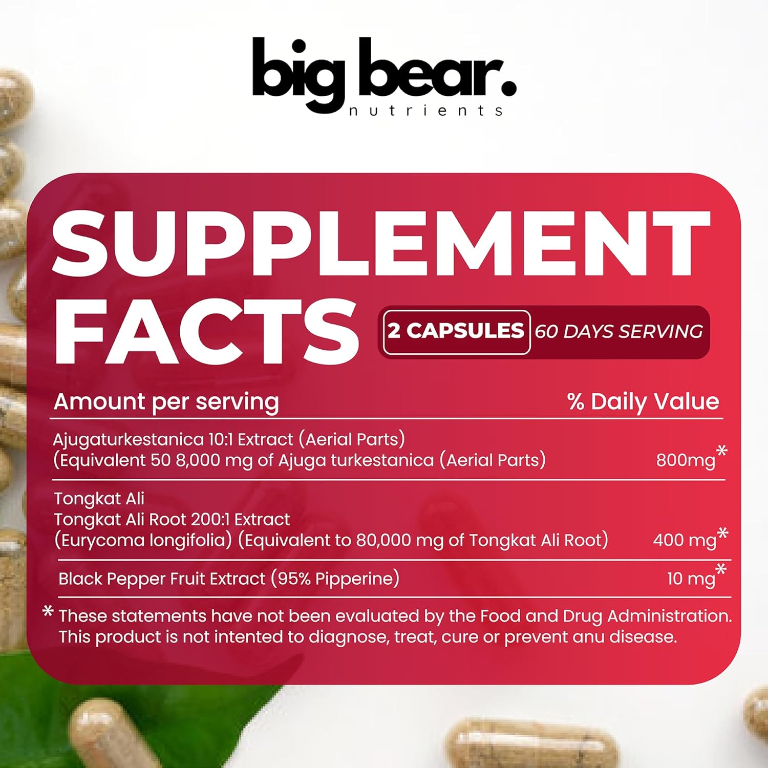 8,000mg Turkesterone & 80,000mg Tongkat Ali Supplement for Endurance, Stamina, Muscle Growth | 100% Pure 60 Capsules