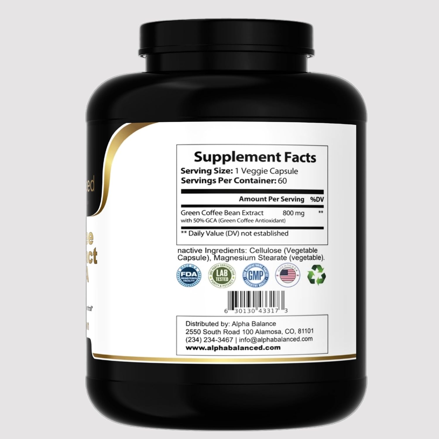 800mg Alpha Balanced Green Coffee Bean Extract with GCA for Weight Loss and Energy Boost