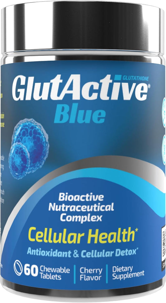 800mg GlutActive Blue Chewable Tablets - Antioxidant with Glutathione, Cysteine, Selenium, Zinc, Resveratrol, and Acerola for Immunity, Energy, Detox, and Anti-Aging (60ct)