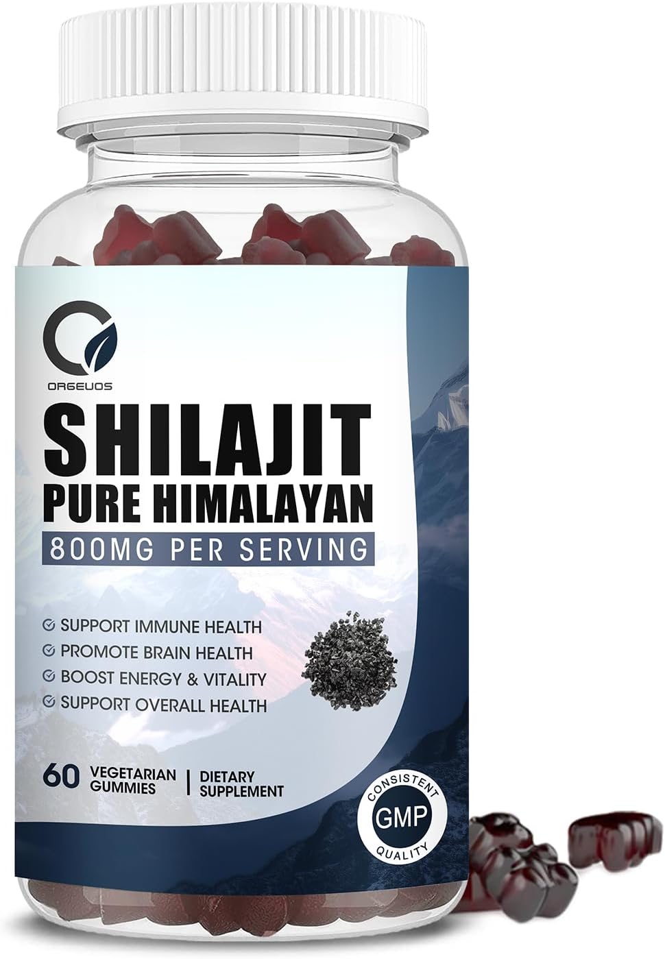 800mg Pure Himalayan Organic Shilajit Gummies - 85+ Trace Minerals, Fulvic Acid, Phytonutrients - Energy, Immune Support - 60 Gummies