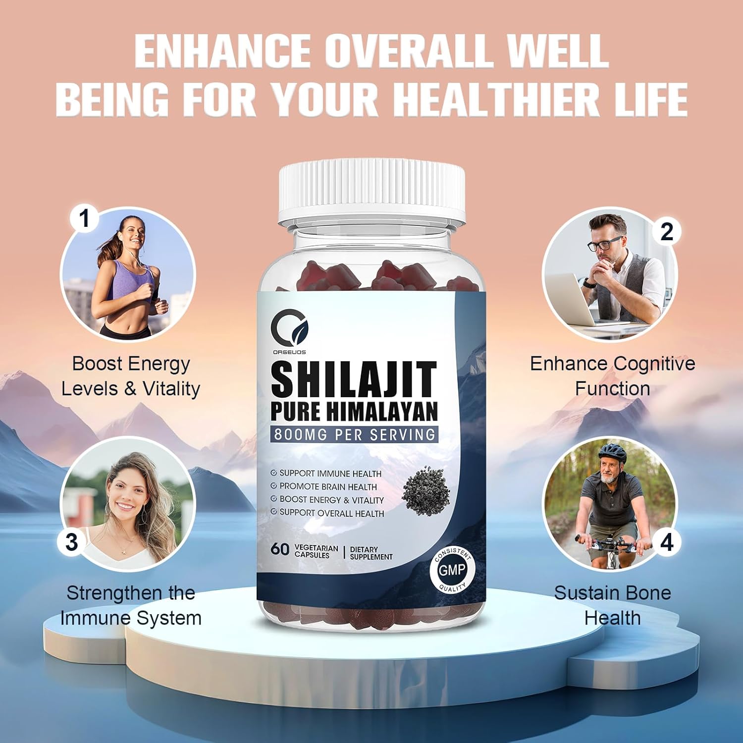 800mg Pure Himalayan Organic Shilajit Gummies - 85+ Trace Minerals, Fulvic Acid, Phytonutrients - Energy, Immune Support - 60 Gummies