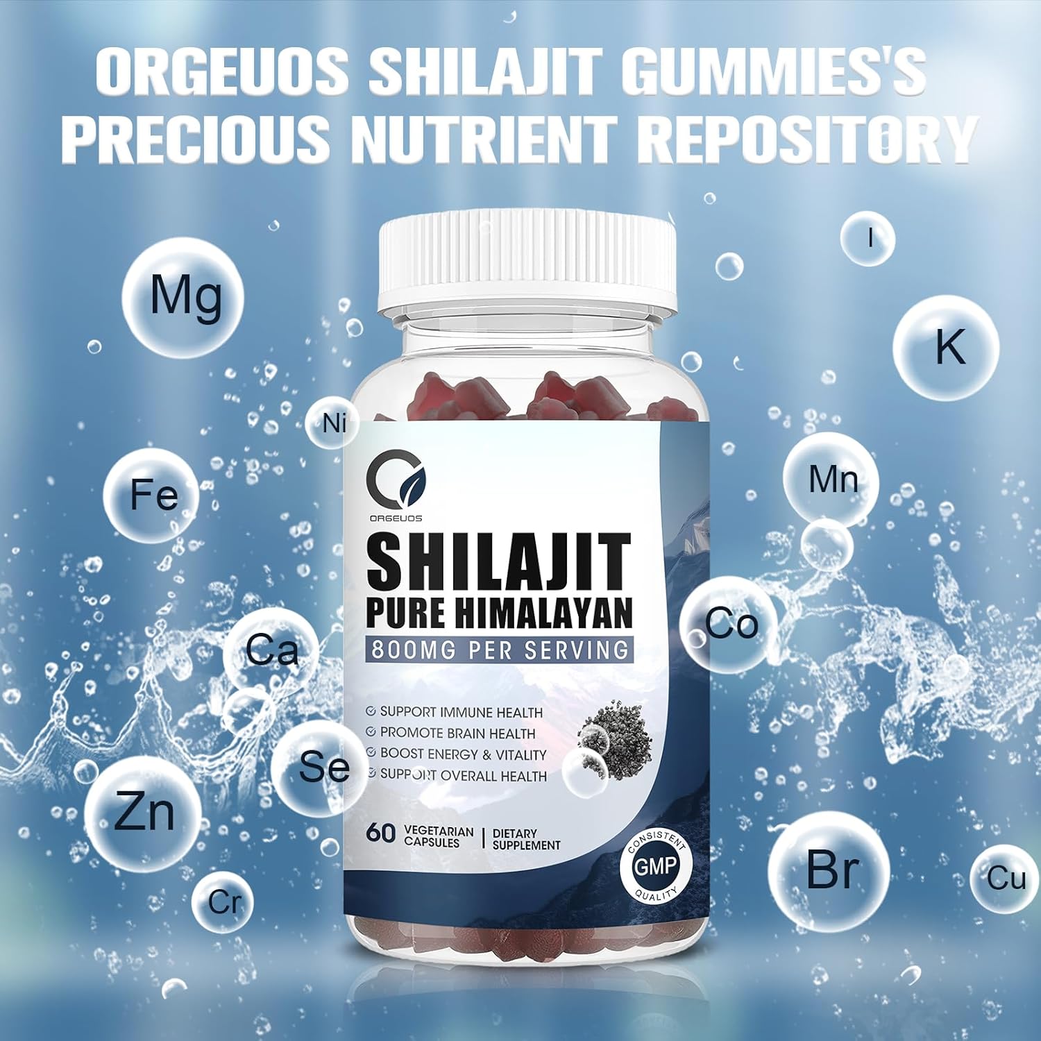 800mg Pure Himalayan Organic Shilajit Gummies - 85+ Trace Minerals, Fulvic Acid, Phytonutrients - Energy, Immune Support - 60 Gummies