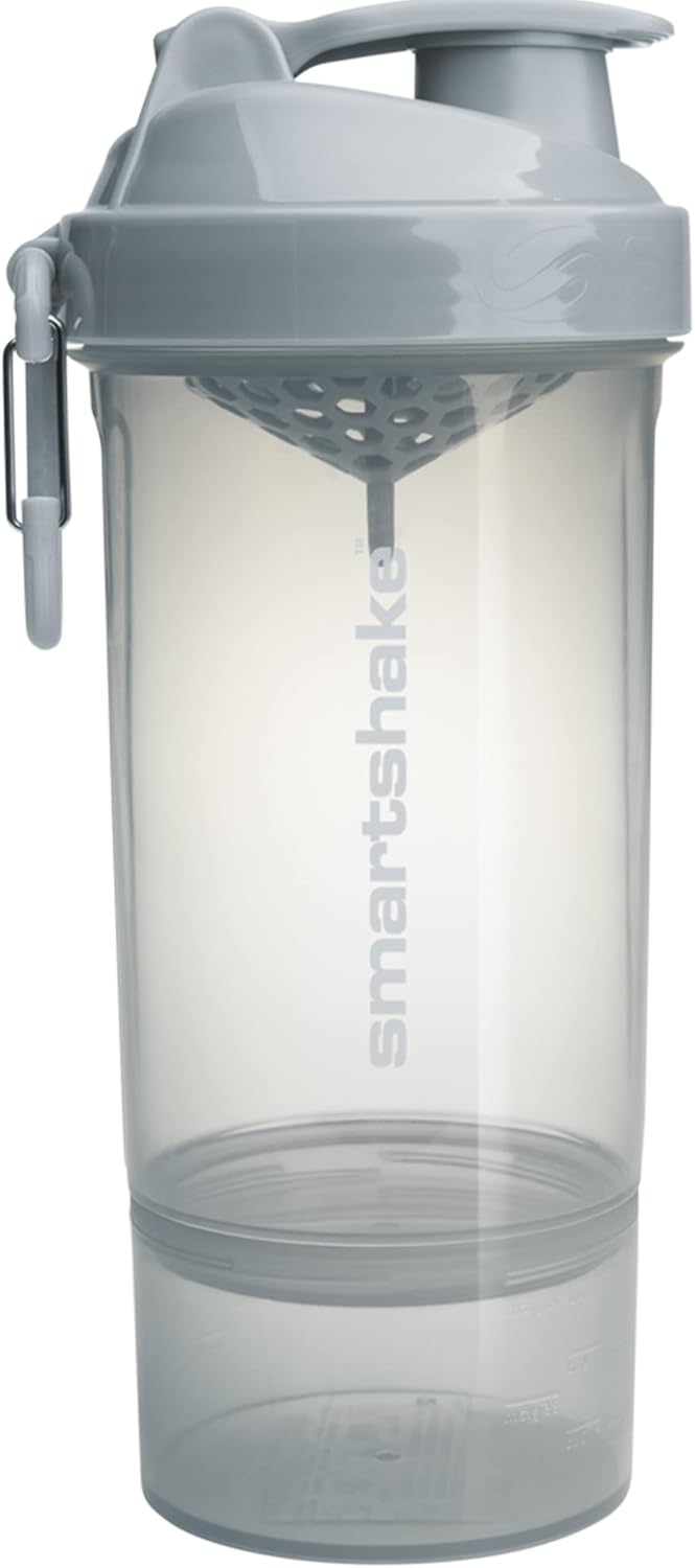 800ml Smartshake O2GO ONE Plastic Protein Shaker Bottle - Leakproof Screw-on Lid - BPA Free - Mist Gray