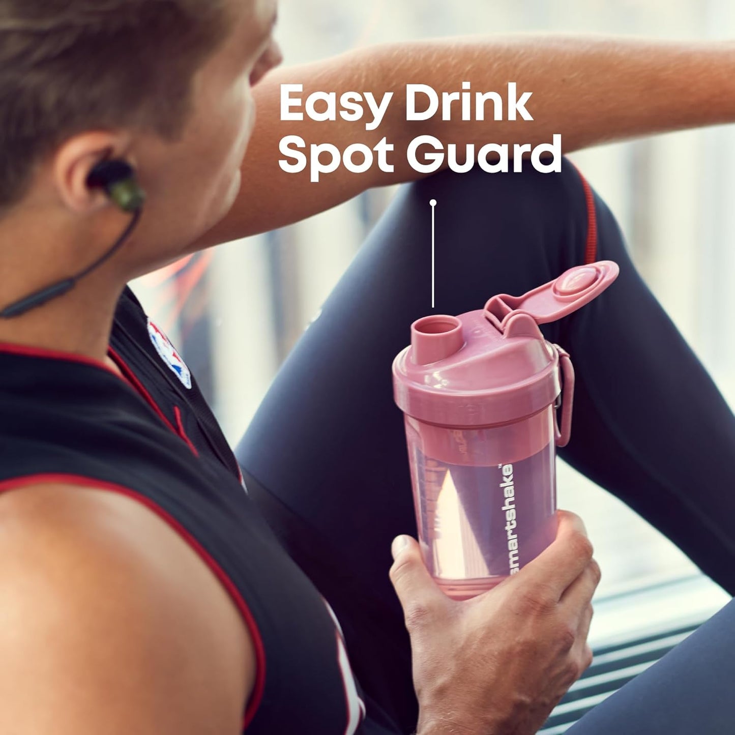 800ml Smartshake O2GO ONE Plastic Protein Shaker Bottle - Leakproof Screw-on Lid - BPA Free - Mist Gray