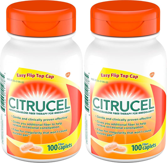 200 Citrucel Caplets Fiber Therapy for Occasional Constipation Relief - Pack of 2