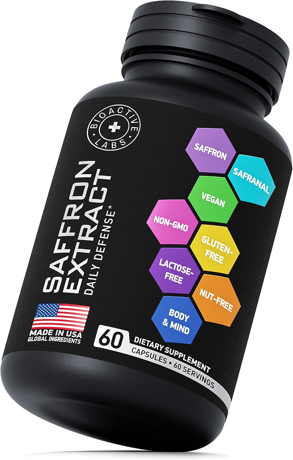 88.5mg Pure Saffron Extract Mood Support Supplement with Crocin, Crocetin, Kaempferol - Gluten-Free, Non-GMO - 1-a-Day 60 Capsules by BIOACTIVE LABS